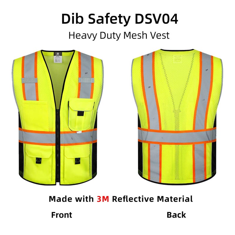 Dib Safety Reflective Vest Yellow Mesh, High Visibility Vest with Pockets and Zipper, ANSI Class 2 Heavy Duty, Made with 3M Reflective Tape 3XL - Image 5